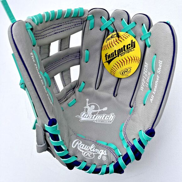 Rawlings Fastpitch Series Youth 12" Softball Glove Gray/Mint, Right WFP12GM-Reg - Picture 2 of 10